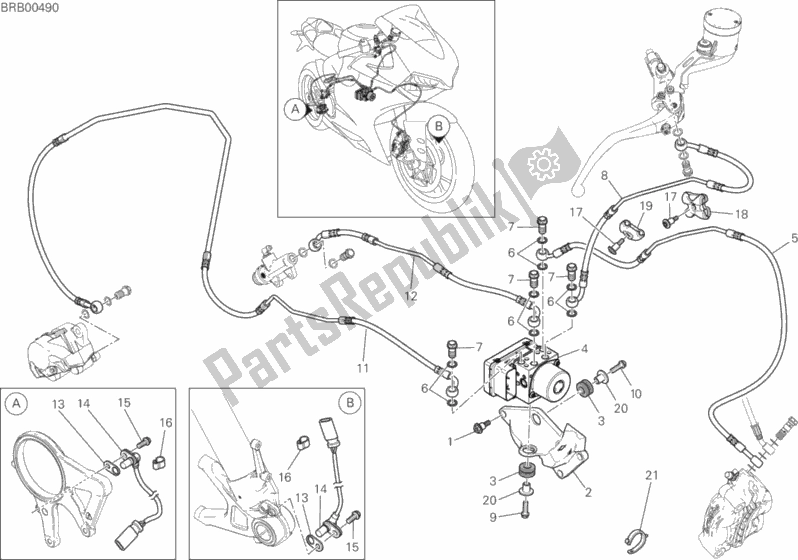 All parts for the Antilock Braking System (abs) of the Ducati Superbike 1299 ABS USA 2016